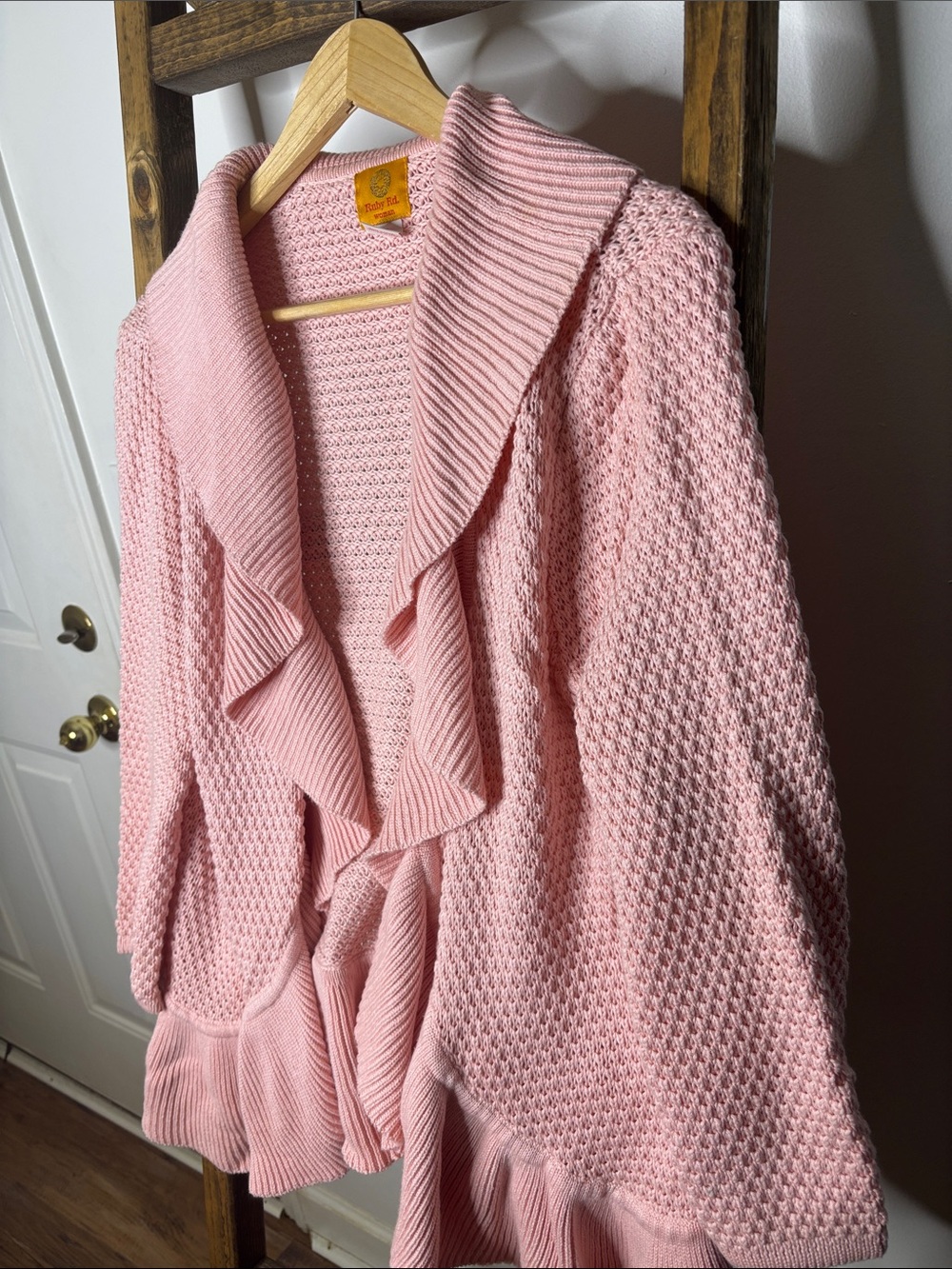 Ruby Rd. Soft Pink Ruffle Open-Front Cardigan Size 1X - Picture 2 of 4